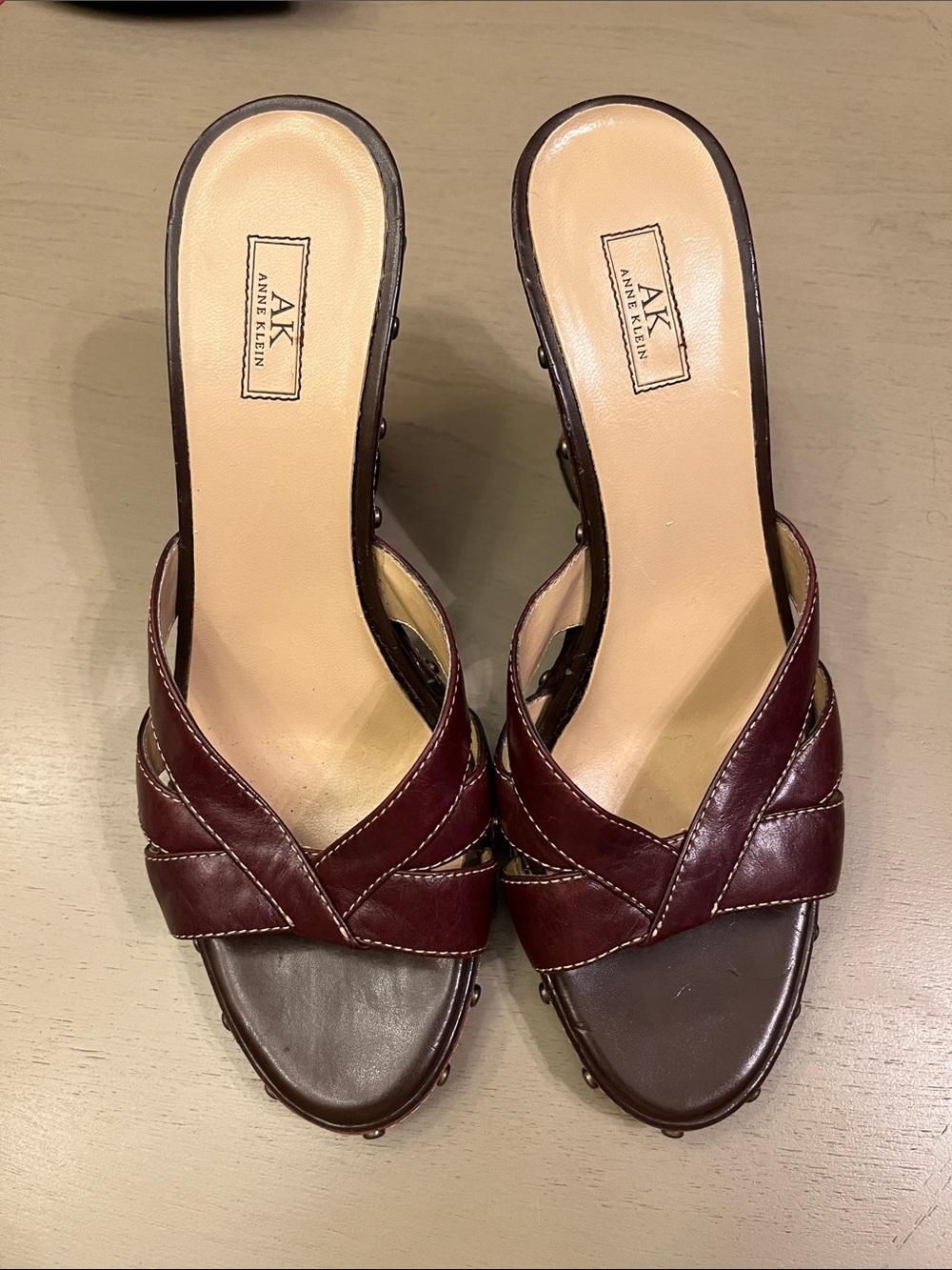 Anne Klein Burgundy Crossover Slide Mules